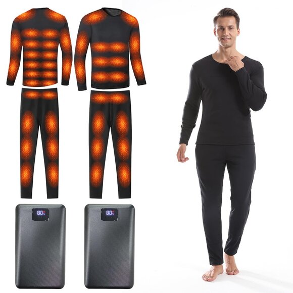 Heated Thermal Underwear Set Long Johns Shirt Pants Winter Base Layer Gear
